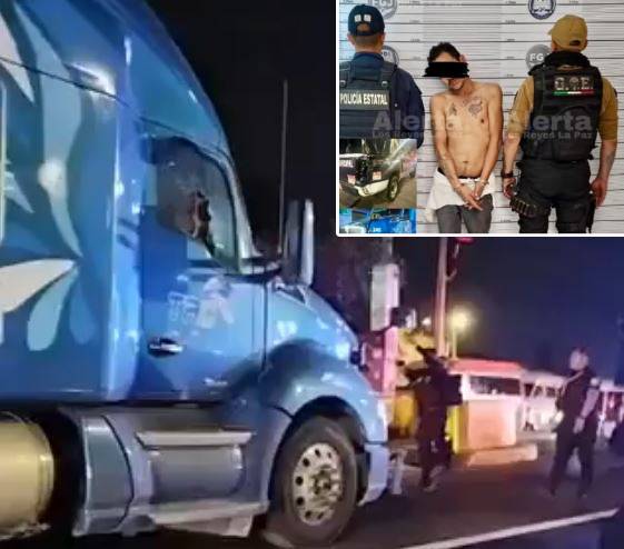 VIDEO. Drogado, armado y con un tráiler; sujeto provocó persecución de película en carretera de Edomex