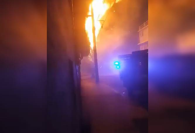 VIDEO: Corto en un transformador provoca fuerte incendio en un enorme pino
