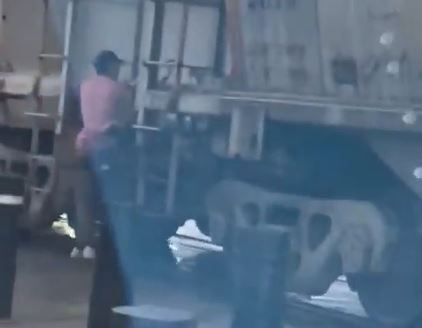 VIDEO: De no creerse; sujeto en bici intenta pasar entre vagones del tren y casi muere