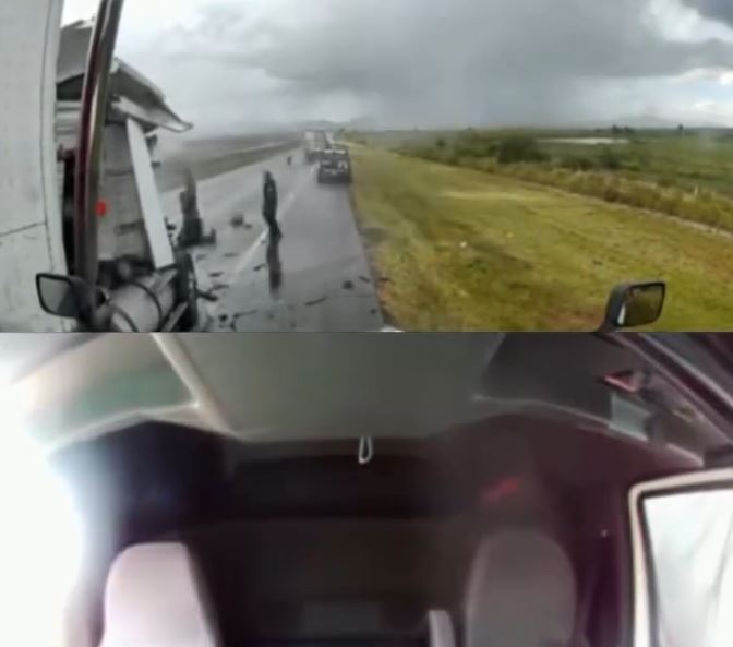 VIDEO. Policías provocan carambola entre tráileres que circulaban sobre el Arco Norte