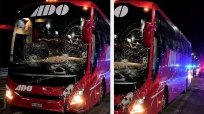 VIDEO: Pandillas atacan con enormes piedras a autobuses ADO por la noche