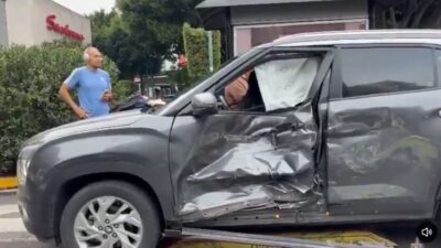 BORRACHO: Ebrio en una camioneta vieja se pasa el alto y se lleva a tres personas